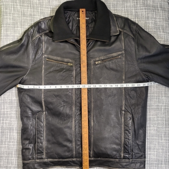 TRANSMISSION Distressed Leather Jacket Collared Removable Lining Black Men's L - Picture 10 of 16